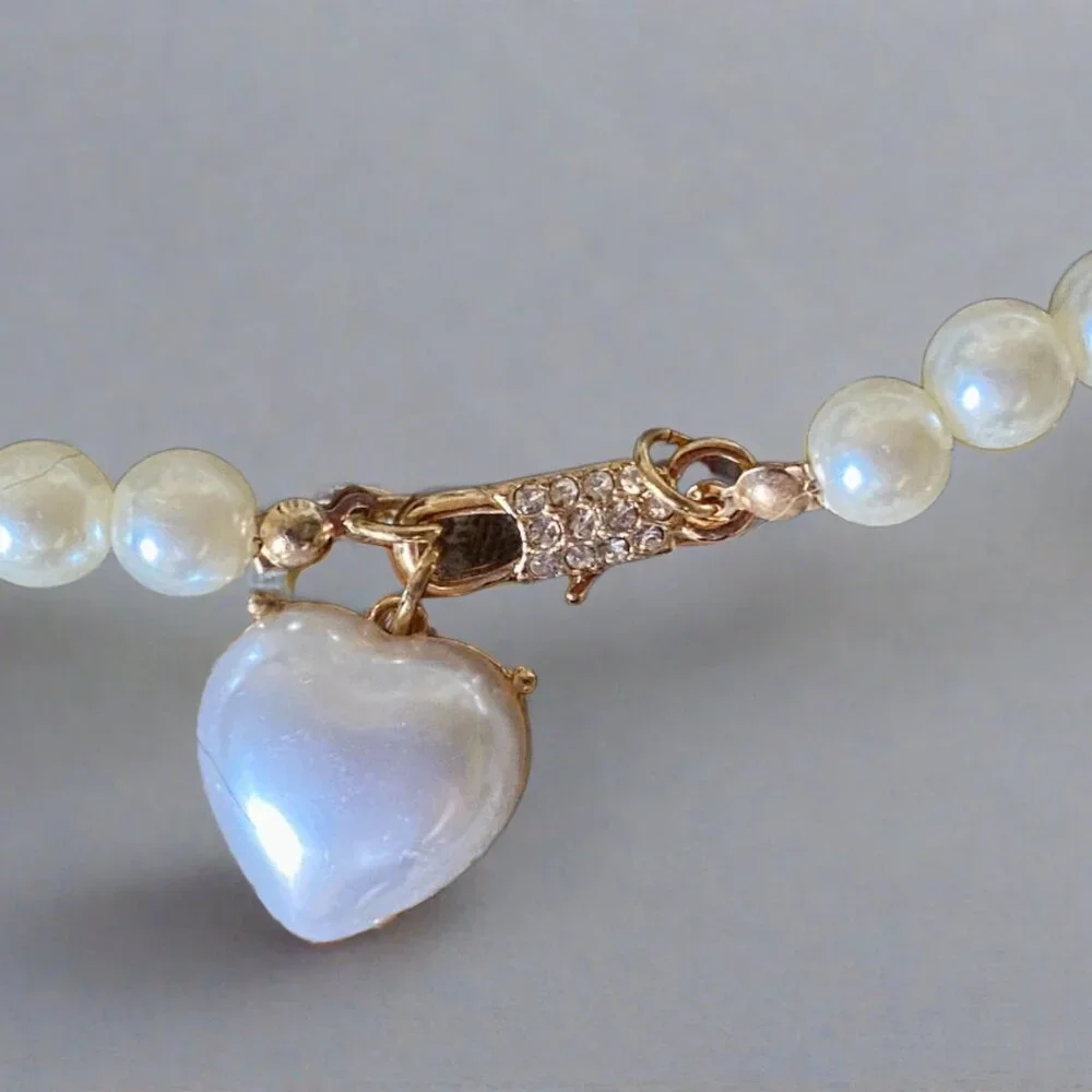 Bark Fifth Avenue Heart & Pearl Pet Necklace – Size L – NWT
